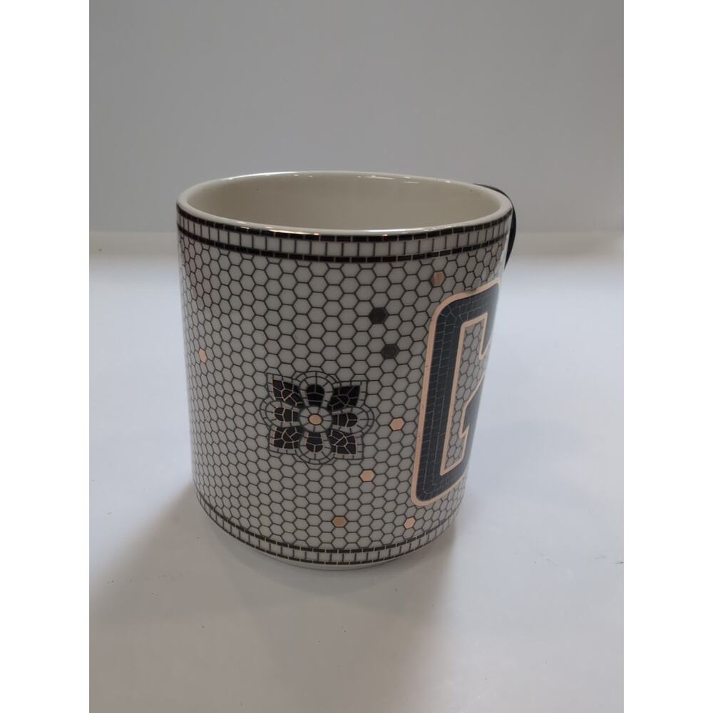 Anthropologie, Initial G Margot Tile Mug Monogram, White Black Gold Coffee Cup - Picture 6 of 7